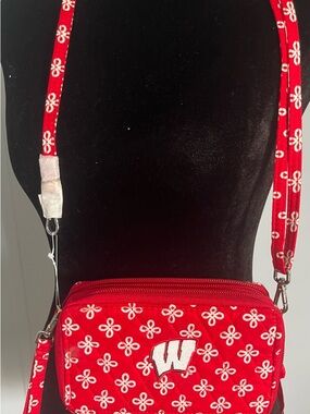 Vera Bradley Red Quilted Crossbody Bag with White 'W' Wisconsin Logo NWT